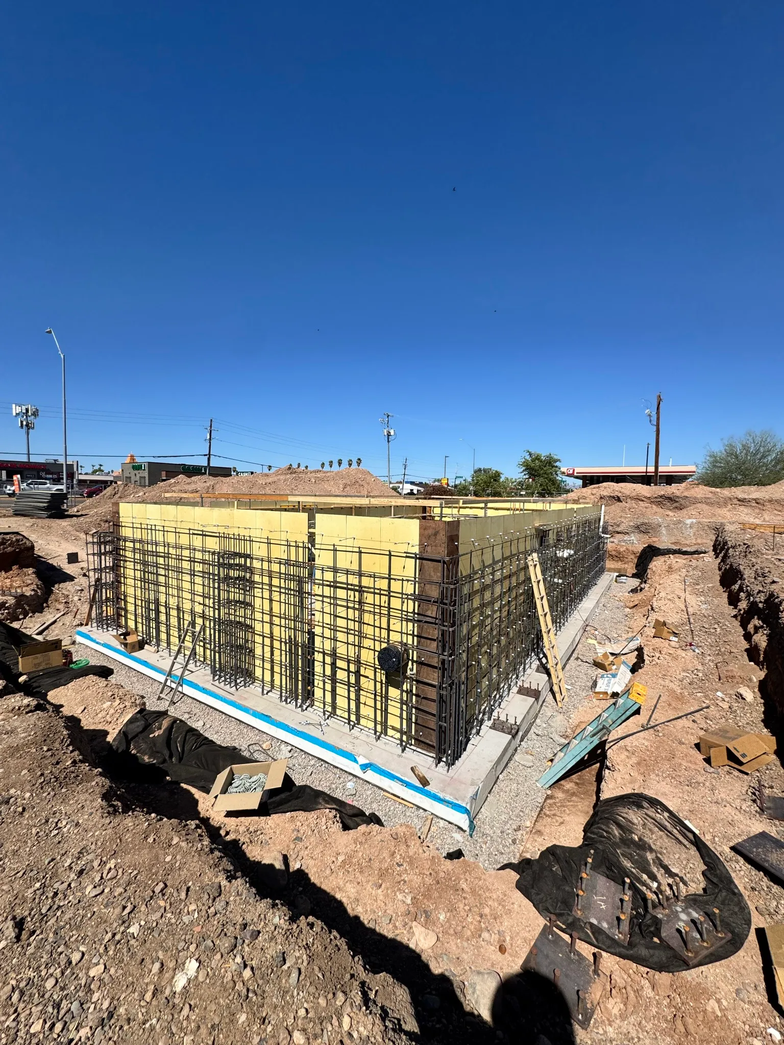 Basement forms with rebar structure