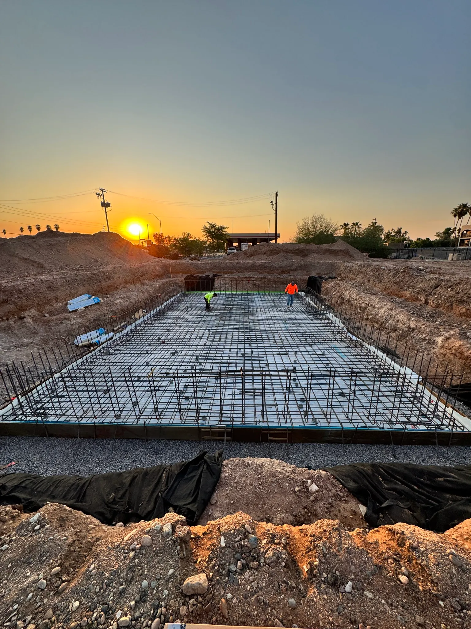 Rebar layout at sunset